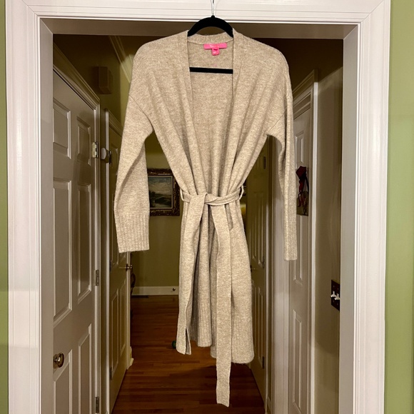 $188 Lilly Pulitzer Macarthy Open Belted Coat Style Cardigan Sweater Camel XS - Picture 1 of 4